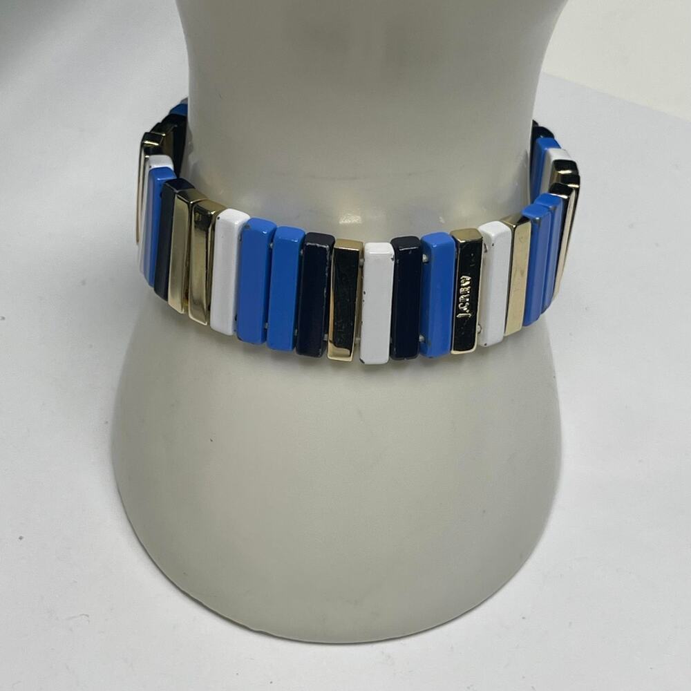 J. Crew JCREW bracelet blue black white silver tone signed costume jewelry - Picture 11 of 14